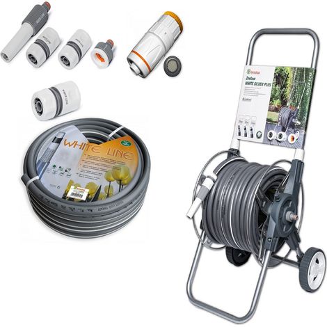 Schlauchwagen Weiß 1/2 Zoll 50 m inkl. Bewässerungszubehör 5-lagig (1/4)
