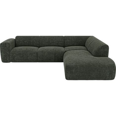 Grande divano angolo a destra con chaise longue in tessuto verde - POGNI di Maison Céphy (1/4)