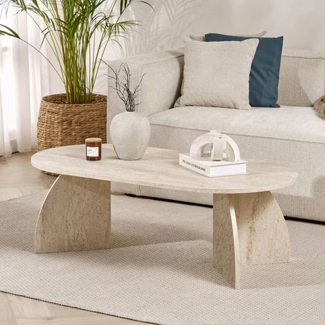 Table basse ovale effet travertin pieds courbes MARFA