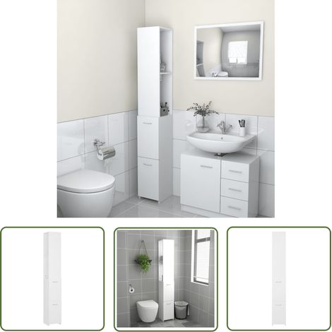 The Living Store Badschrank Weiß 25x26,5x170 cm Holzwerkstoff - Badeschrank - Holzschrank - Aufbewahrungsschrank - Badezimmermöbel - Weißer Schrank (1/5)