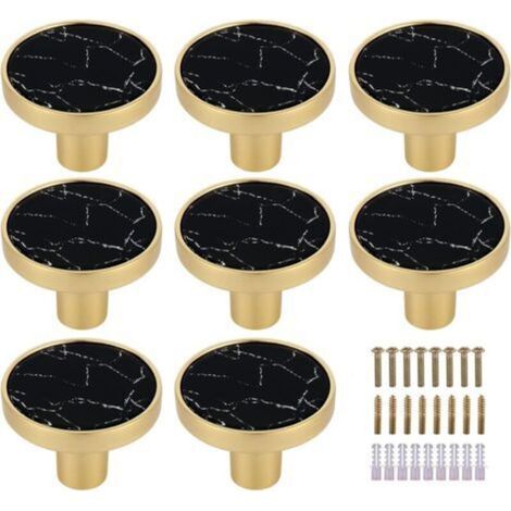 8er-Pack runde Marmor-Messing-Schubladenknöpfe Schwarz – Schwarze dekorative Schubladengriffe – Goldene Kommodenknöpfe – Küchenmöbelbeschläge, Kleiderhaken Perle