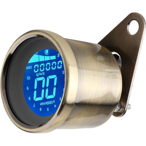 Compteur universel moto LCD rétroéclairé, odomètre tachymètre jauge en laiton jaune (1/5)