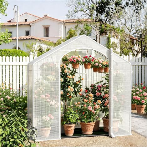 Serres de terrasse, serres avec arches enroulables et portes zippées, tentes d'hivernage pour plantes, serres extérieures (1/5)