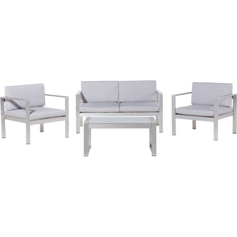 Conjunto de jardín de madera sintética gris 4 piezas 2 sillas y mesa de café Salerno
