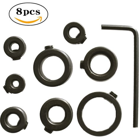 lot de 8 bagues de butée de profondeur pour forets de 3 à 16 mm avec petite clé pour réglage de profondeur de perçage menuiserie (1/4)