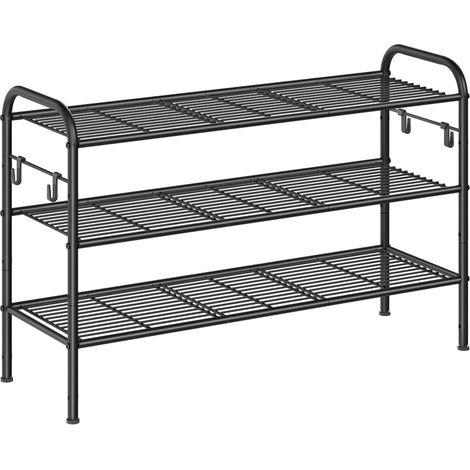 Scarpiera in metallo a 2 ripiani con 4 ganci laterali 28 x 85 x 53 cm contiene 10 paia di scarpe altezza regolabile per ingresso corridoio armadio facile da montare nero 120005509