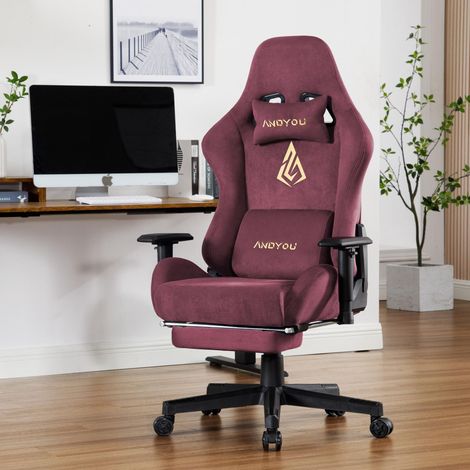 Chaise gaming respirante ANDYOU avec repose-pieds, réglable et pivotante, rouge Chaise gaming respirante ANDYOU avec repose-pieds, réglable et pivotante, rouge