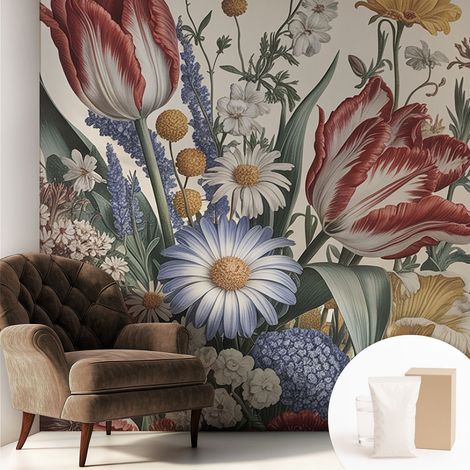 Tapete Vliestapete mit Kleber - Wanddekoration - Wandfolie - 3D Tapete Wand - Wohnungsdeko Blumenstrauß 250x250 cm (1/5)