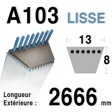 Courroie Lisse Trapézoïdale Série A (section 13x8mm) Longueur Ext: 2666mm. (754-0125a, 7540125a)