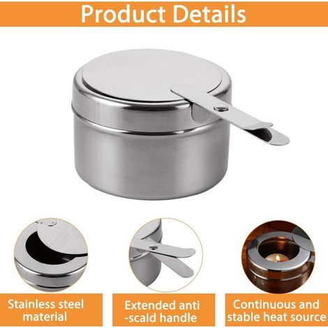 Fornello ad alcool per fonduta e buffet: 4 contenitori in acciaio inox, design pratico per campeggio ed eventi.