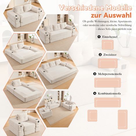 Canapé-lit 2 places, mousse haute densité avec ressorts, stable et confortable. Pochettes, porte-gobelets, coussin mémoire + 2 coussins décoratifs. Emballé sous vide, montage rapide, idéal salon et ap (1/5)