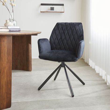 Drehbar Esszimmerstuhl Schwarz Samt Novan – 180° drehbar (1/5)