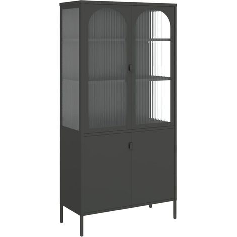 Aparador buffet cómoda armario mueble organizador cocina salón salón alto 90 x 40 x 180 cm cristal y acero negro 020035140