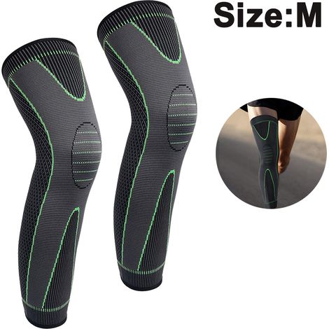 Genouillere Compression Longue - Pour Course Yoga Fitness - Taille M L XL - Vert Noir - 1 Paire (1/5)
