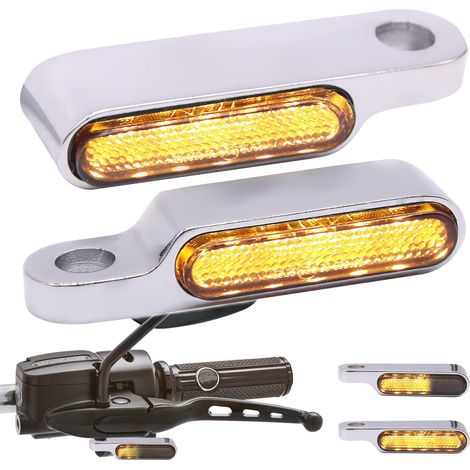 Chrome Clignotants LED Moto Séquentiel 12V Universel Feu Guidon Homologué Mini Indicateurs Aluminium Ambre Lumière Étanche M8 pour Cruiser Bobber Chopper Cafe Racer Scooter Quad (1/5)
