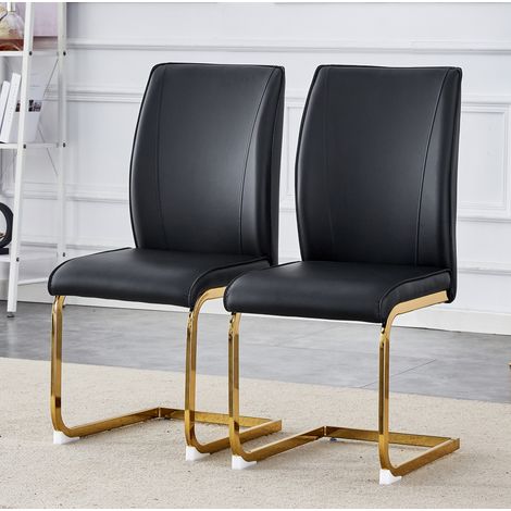 Esszimmerstuhl aus PU-Leder Schwarz Gold mit Metallgestell OKMYHOME (1/5)