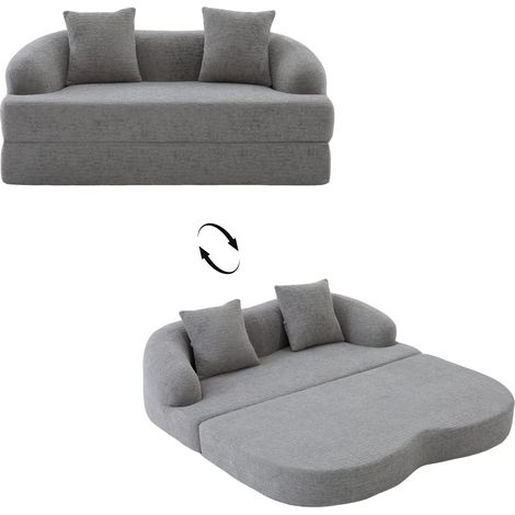 FurnitureR 2-Sitzer Schlafsofa Grau aus Chenille, 157 cm Kompaktes Schlafsofa mit ca. 153 x 157 cm Liegefläche, weicher Chenille, Schaumstoff und ohne Montage (1/5)