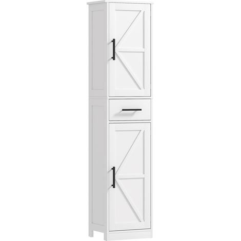 HOMCOM armario alto de baño estrecho con 2 puertas 1 cajón 2 estantes ajustables columna de baño estilo rústico para salón cocina 40x30x170 cm blanco (1/5)