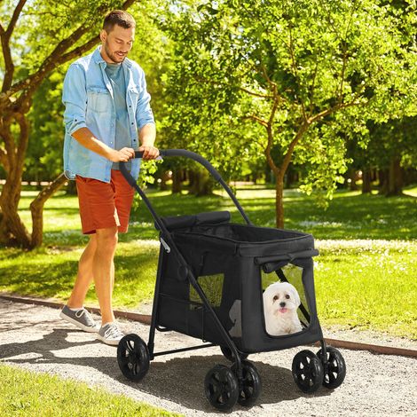 Chariot pour chien avec coussin, 3 poches latérales, pliable, dimensions : 102 cm x 62 cm x 105 cm, noir