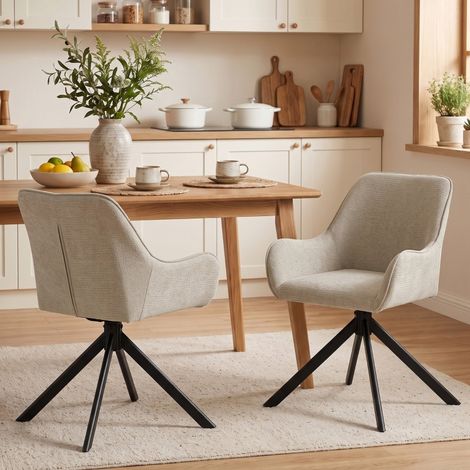 Chaises de salle à manger, lot de 2, pivotantes avec accoudoirs, structure en métal, beige, pour salon et salle à manger (1/5)