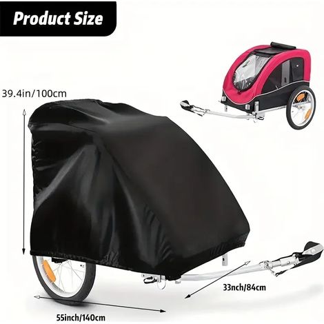 (Noir, 140 x 84 x 100 cm) 1 housse de rangement pour remorque à vélo avec cordon coupe-vent, compatible avec la plupart des marques (1/5)