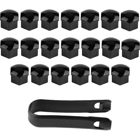 20 pcs Capuchons d'écrou de Roue, 17 mm Anti-poussière Couvercle de Jante placage Hexagonal Chrome Boulon Couvre Roue Cache-écrous Bouchon d'Écrou de Roue avec 1 Outil Suppression, noir (1/5)