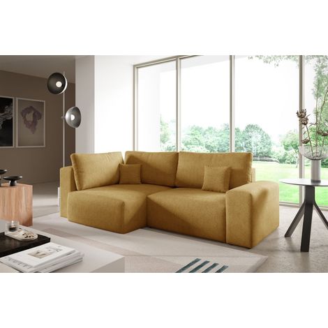Ecksofa Schlafsofa Sofa ARONA in Stoff Centaur Honiggelb Ottomane Links