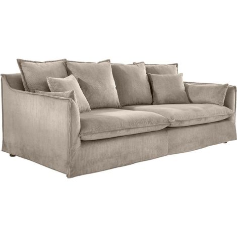 Sofa KALIA – Gerippter Stoff in Beige-Grau – 3-Sitzer – Zeitgenössischer Stil