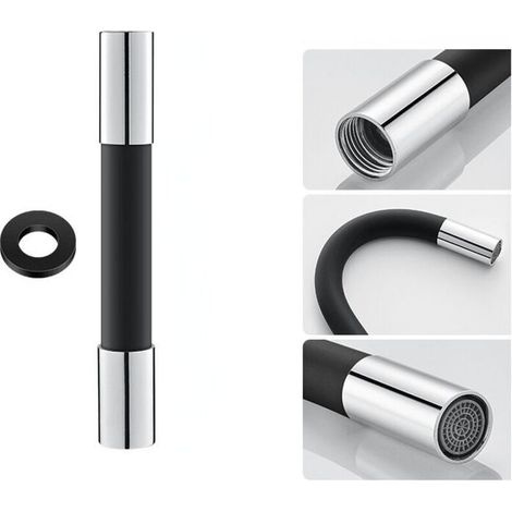 Black 20cm Water Foam Sprayer Tap Extension Hose, 360° Adjustable Shape Rotating Silicone Flexible Extension Hose