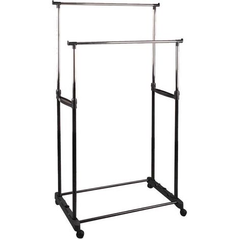 Portant double en métal coloris noir - Longueur 70 x Profondeur 42 x Hauteur 145 cm -JUANIO (1/3)