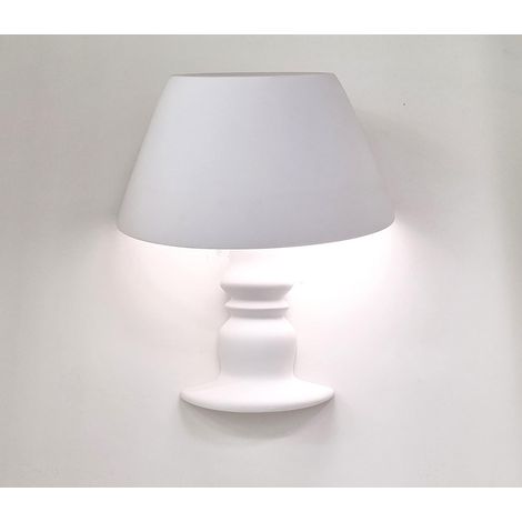 Applique da Parete in Gesso Verniciabile Bianco, Design a Forma di Lampada da Tavolo, Attacco E14, 30x12x14 cm, Stile Moderno per Interni Casa e Locali