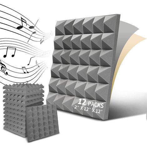 Lot de 12 panneaux acoustiques auto-adhésifs, panneaux insonorisants en polyuréthane, panneaux muraux insonorisants haute densité, 30 x 30 x 5 cm (1/5)