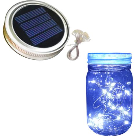 Guirlande lumineuse solaire LED étanche pour couvercles de bocaux, idéale pour terrasse, jardin ou mariage. Parfaite pour décorer terrasse, jardin ou mariage. (1/5)