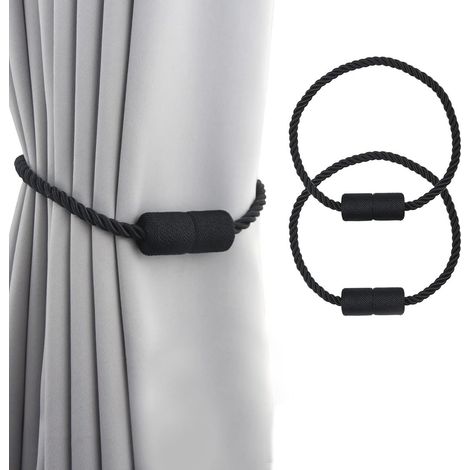 Embrasses de rideaux - Crochets pour embrasses de rideaux - Embrasses magnétiques robustes pour l'extérieur - Embrasses décoratives élégantes - Supports pour rideaux (Noir) 2 pièces (1/5)