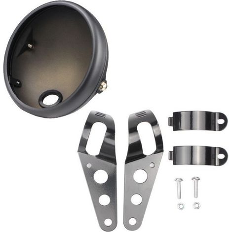 Harley-Davidson motorcycle headlight modification: 7-inch headlight housing with matte black LED housing, bracket, and adapter cable. (1/4)