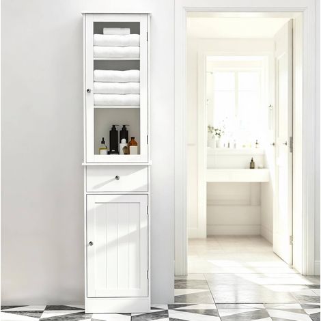 Armario alto de baño 40x27x171,5 cm en DMF Blanco con almacenaje FloraGrace (1/5)