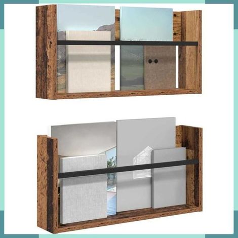 Porte-revues - 890801 - Bois ancien - Bois d'ingénierie - 2 étagères (60 x 12 x 30 cm) (1/5)