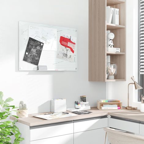 Lavagna bianca magnetica in vetro 90 x 60 cm da parete con accessori OKMYHOME (1/5)