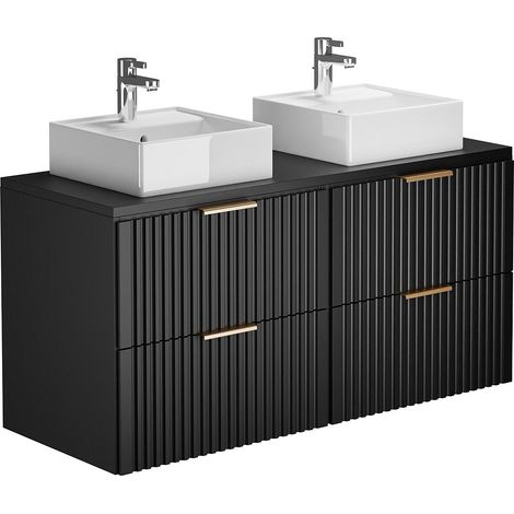 Mobile per bagno sospeso con scanalature e lavabo da appoggio L120 cm Nero - ZEVARA