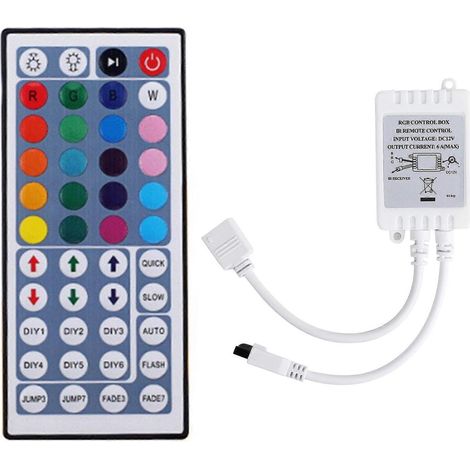 Ruban LED Contrôleur 12V DC + Télécommande 44 Touches Boîtier RGB pour Bande Lumineuse, Variateur de Couleur et Luminosité, Idéal pour Décoration Intérieure (1/5)