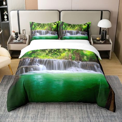 Cascade pour Les Enfants Coton Housse de Couette 140x200cm Vue sur Le lac Parure de lit Garçons Filles Adolescents National Literie Set Vert Housse de Couette Chambre Ensemble - 140 x 200 cm + 1 taie (1/5)