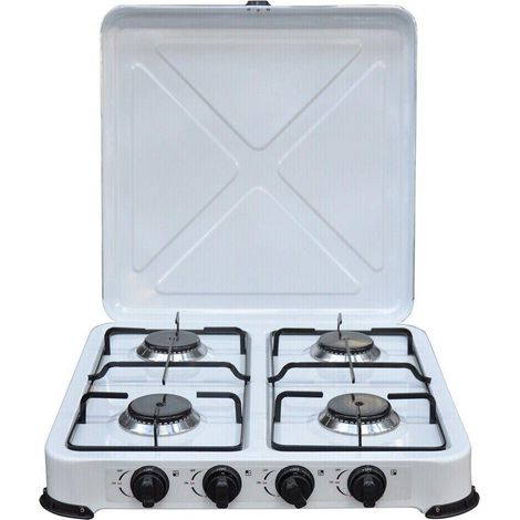 Fornello a Gas GPL 4 Fuochi in Acciaio Smaltato con piedi d'appoggio 49x50x11 cm
