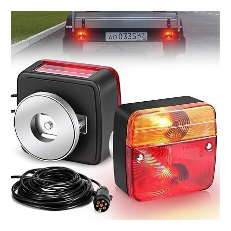 Feux Arrière de Remorque Magnétique 12V Incandescent Feux de Remorque avec 7 Broches et 7,5m Câble Feux Arrière Feux Stop Clignotant Feux de Plaque pour Camion Caravane Tract (1/5)