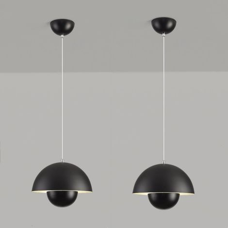 Modern Pendelleuchte Kreative Metall Hängeleuchte Lampenschirm Höhenverstellbare Kronleuchter 2 Stück Mattschwarz