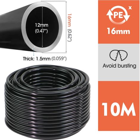 (Tuyau 16 mm - 10 m - 1/2'') 10 raccords de tuyau PE 16 mm à verrouillage, 4/6 voies, pour tuyau d'arrosage, té et séparateur d'eau (1/5)