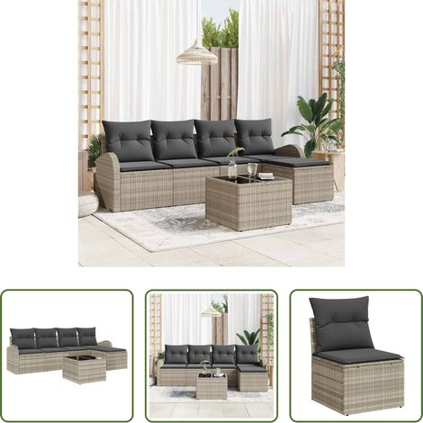 Terrassensofa - Gartensofa-set 6 pcs Hellgrau Poly-Rattan (1/5)