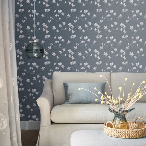Papier peint intissé Laura Ashley Magnolia Grove Dusky Seaspray 1005 x 52cm Bleu