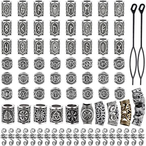 80 Pieces Viking Beard Beads Ancient Norse Hair Tube Beads Dreadlocks Beads For Hair Braid Bracelet Pendant Necklace Silver Diy Jewelry Hair Decor (1/5)
