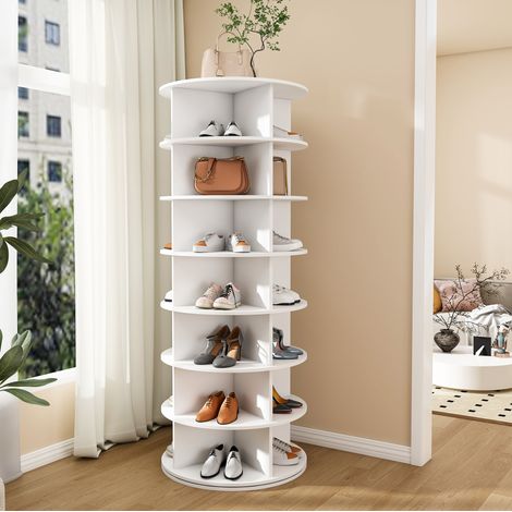 Meuble chaussures rotatif 7 niveaux 60x60x161 blanc OKMYHOME (1/5)