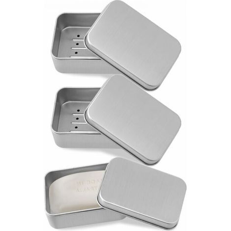 3pc Boîte à Savon en Aluminium, 3 Porte Savons avec égouttoir , Boite Metal, pour la Maison ou Les Voyages (1/5)